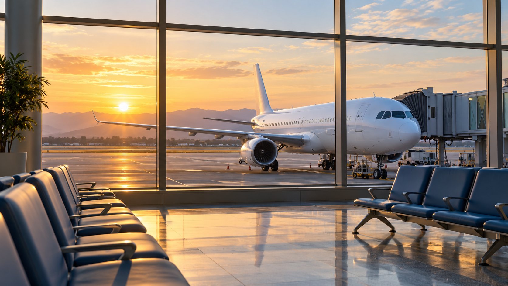 Illustrative aircraft at an airport departure gate